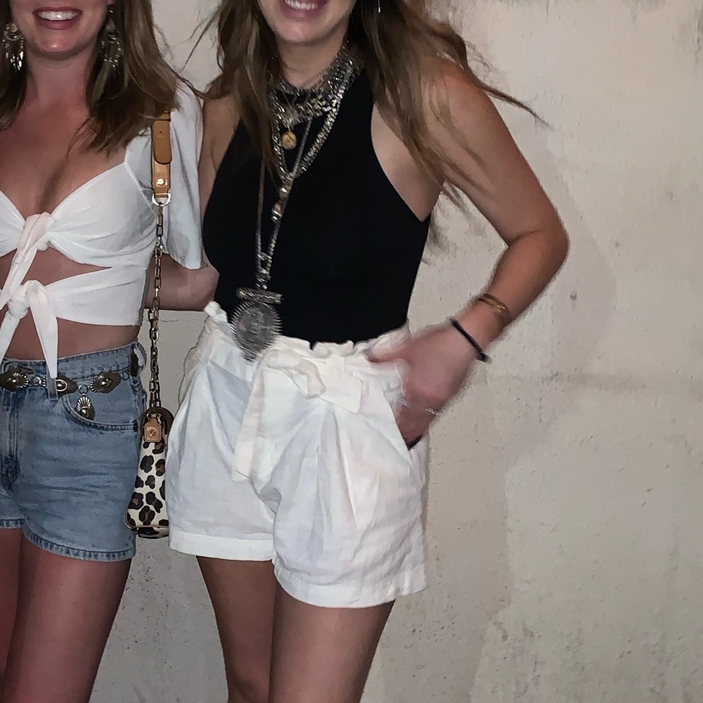 White paper bag tie front free people shorts